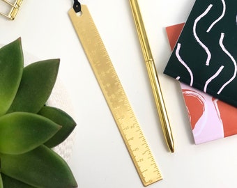 Gold Metal Ruler, 15cm Brass Craft Measuring Ruler, Gold Desk Stationery