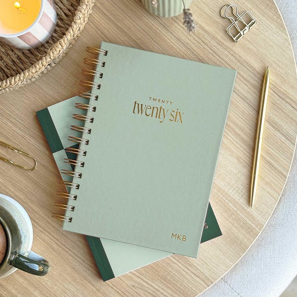 2026 Personalised Week to View Spiral Diary: A5 Weekly Planner, Sage Green Hardback