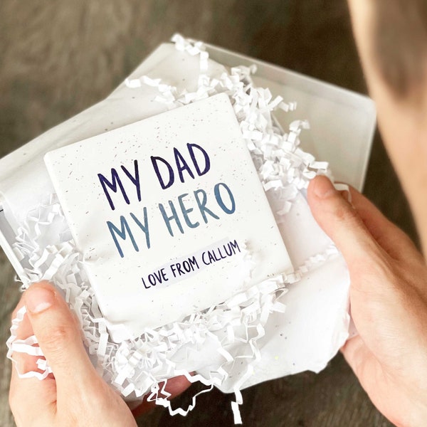 Personalised Dad Coaster | First Father's Day Gift, Dad's Drink Coaster, Unique Gift from Son, Ceramic Coaster for Dad