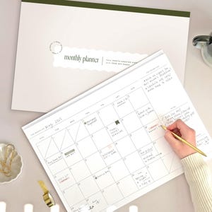 Bloc de notas con planificador mensual, tamaño A3 o A4, vista mensual, calendario sin fecha, bloc de notas desprendible con pegatinas.