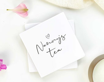 Personalised Tea Coaster, Christmas Gift for Grandparents, Ceramic Coaster, Granny's Coffee Coaster, Round or Square Drinks Coaster