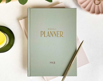 Personalised Week to View Diary | Undated Monthly & Weekly Planner, 12 Month Diary, A5 Weekly Schedule, Hardback Life Planner with Monogram