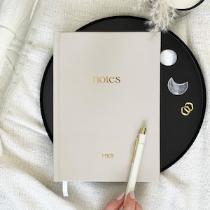 Minimal Personalised Hardcover Notebook | A5 Lined Journal, Taupe Cover with Foiled Initials, Aesthetic Stationery with Custom Name