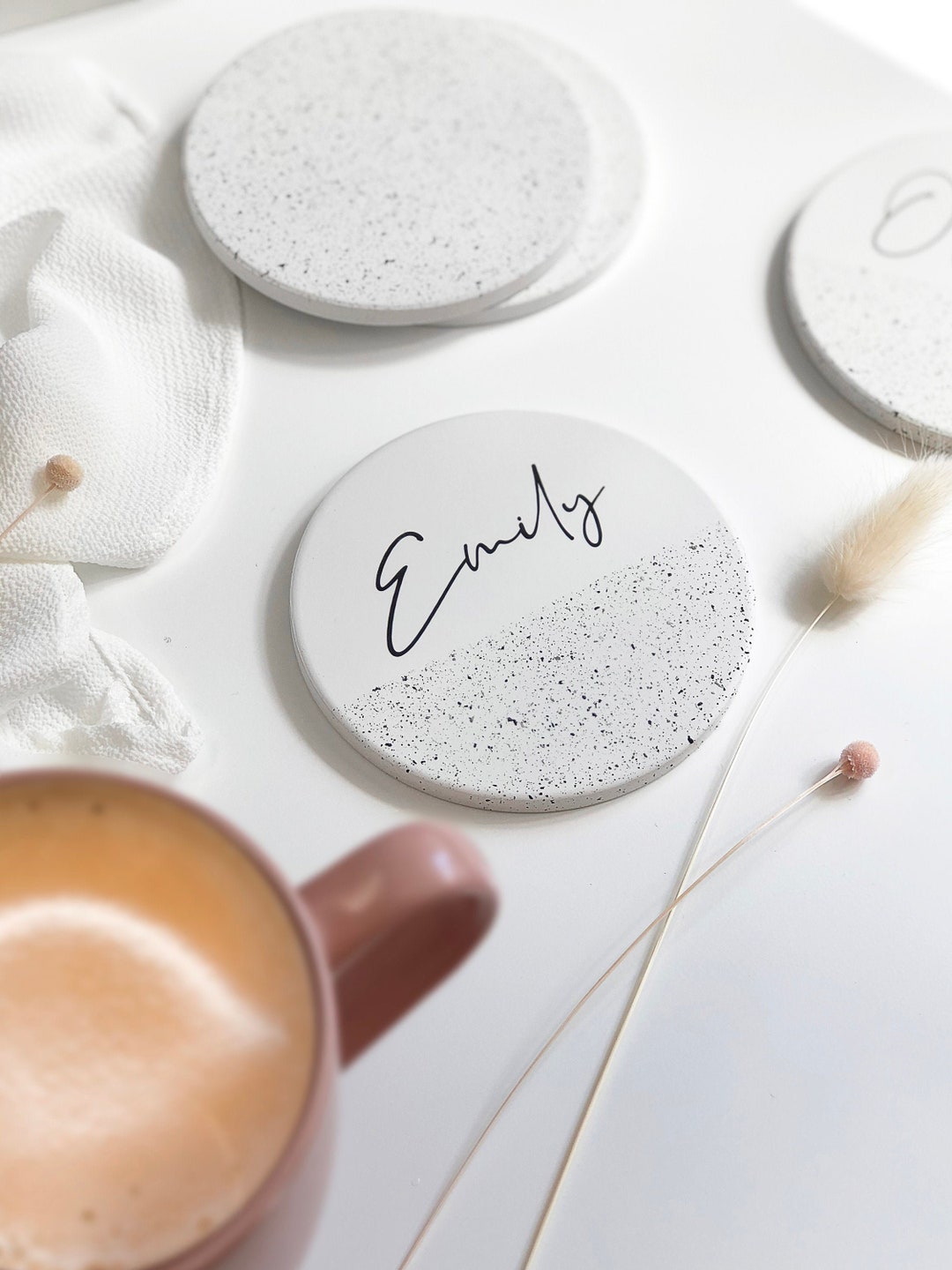 Personalised Name Coaster, Terrazzo Ceramic Coaster, Custom Desk ...