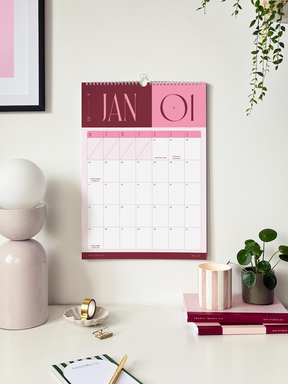2027 Wall Calendar: Colourful Large A3 or A4 Monthly Planner