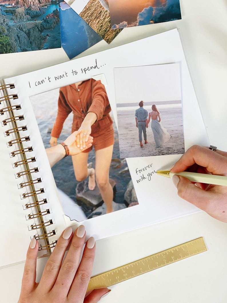 inside advice for the bride scrapbook with Hand written messages for wife to be and custom photos in the album