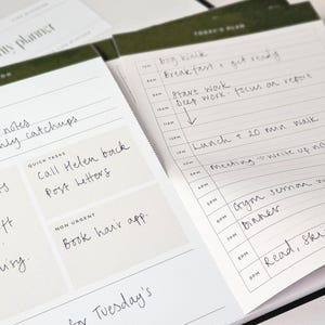 perforated planner pad page showing notepad with daily planner pad on the left and time blocking on the right