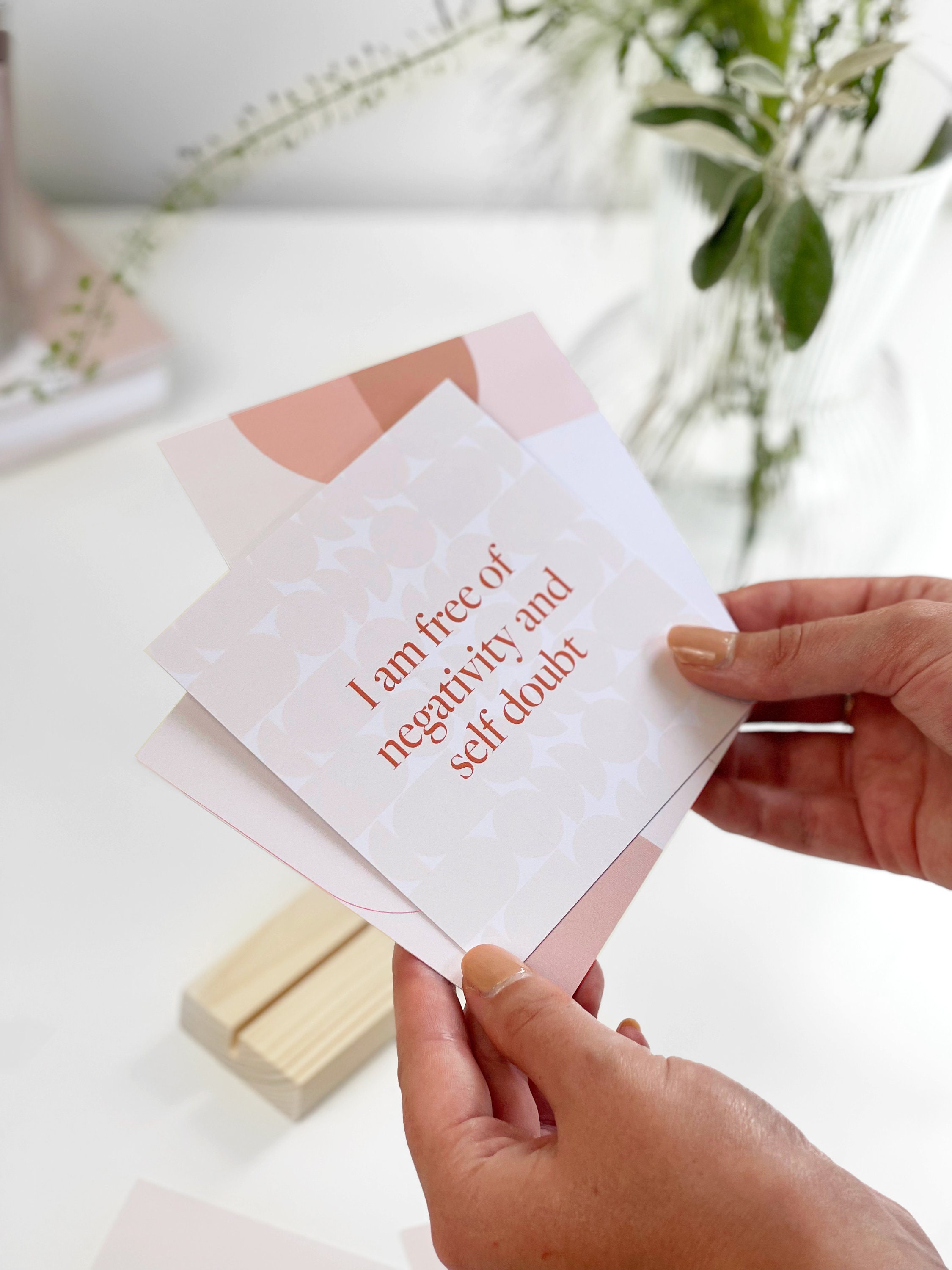 Positive Affirmations Daily Quote Cards with Stand, Affirmation Card Pack, Inspirational Prints, Vision Board Quotes, Office Desk Accessory