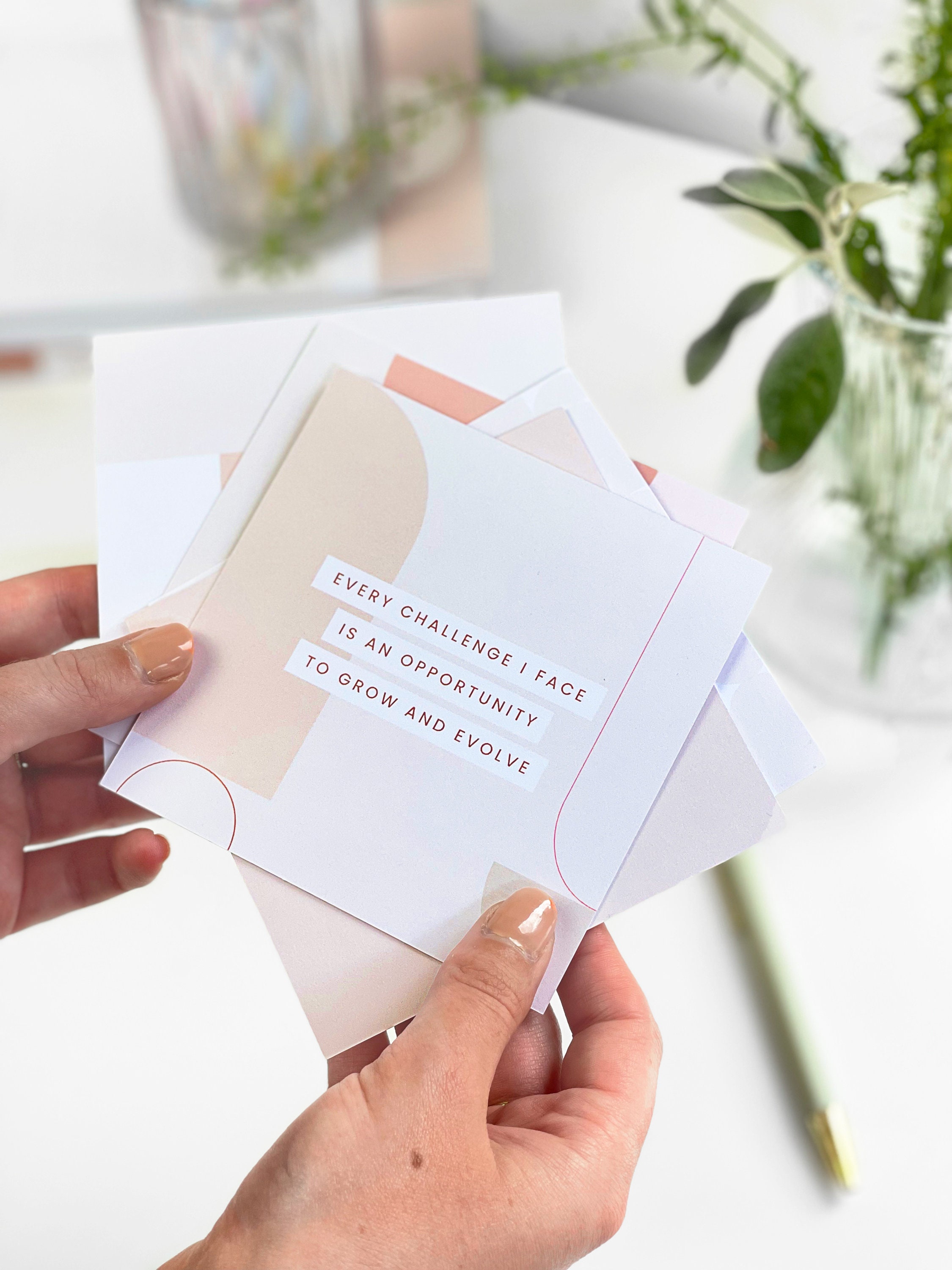 Positive Affirmations Daily Quote Cards with Stand, Affirmation Card Pack, Inspirational Prints, Vision Board Quotes, Office Desk Accessory