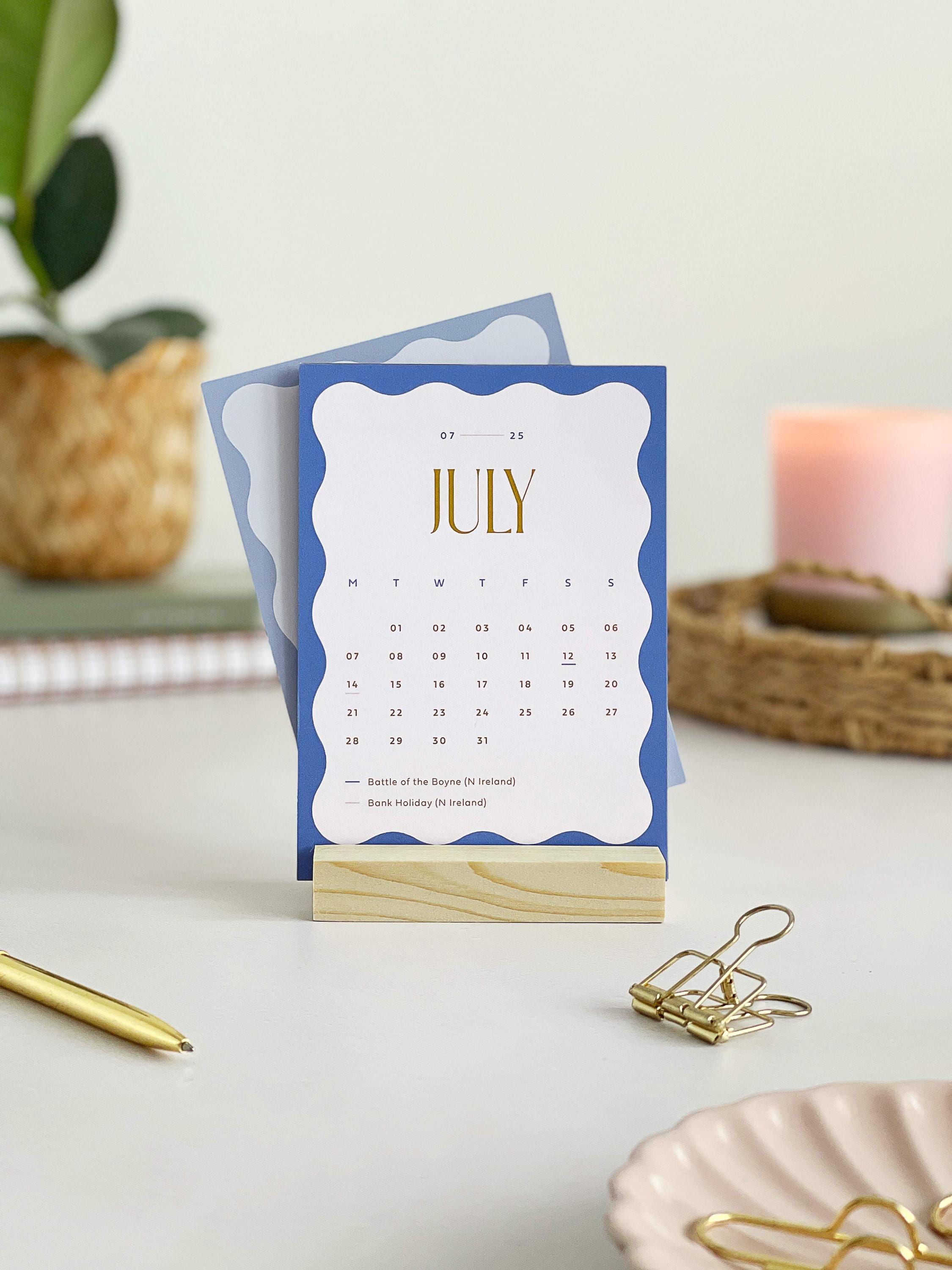 2025 Desk Calendar with Holder | 12 Month Calendar, Monthly Calendar, Office Desk Decor, Small Desktop Calendar, Wavy Colour Block