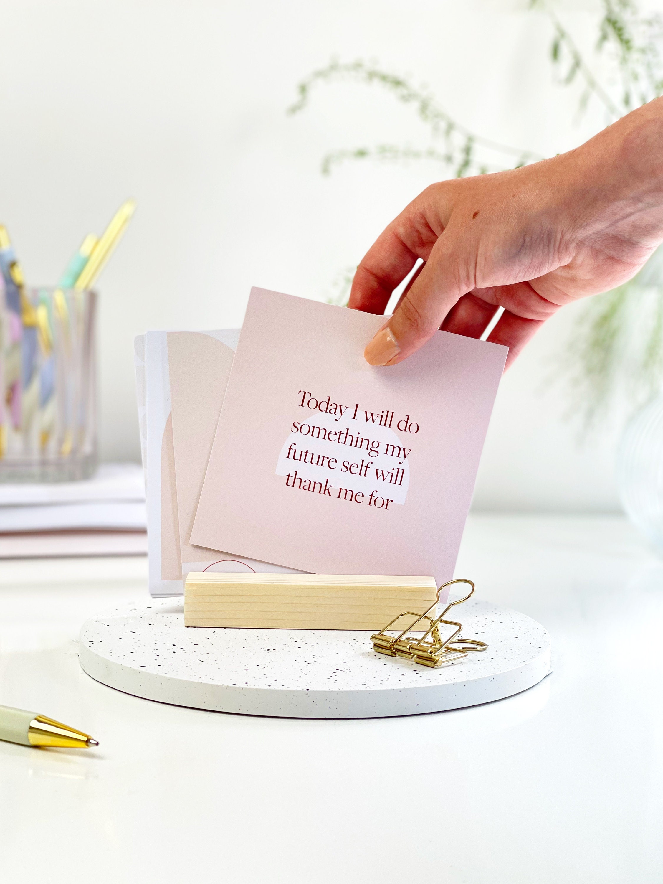 Positive Affirmations Daily Quote Cards with Stand, Affirmation Card Pack, Inspirational Prints, Vision Board Quotes, Office Desk Accessory