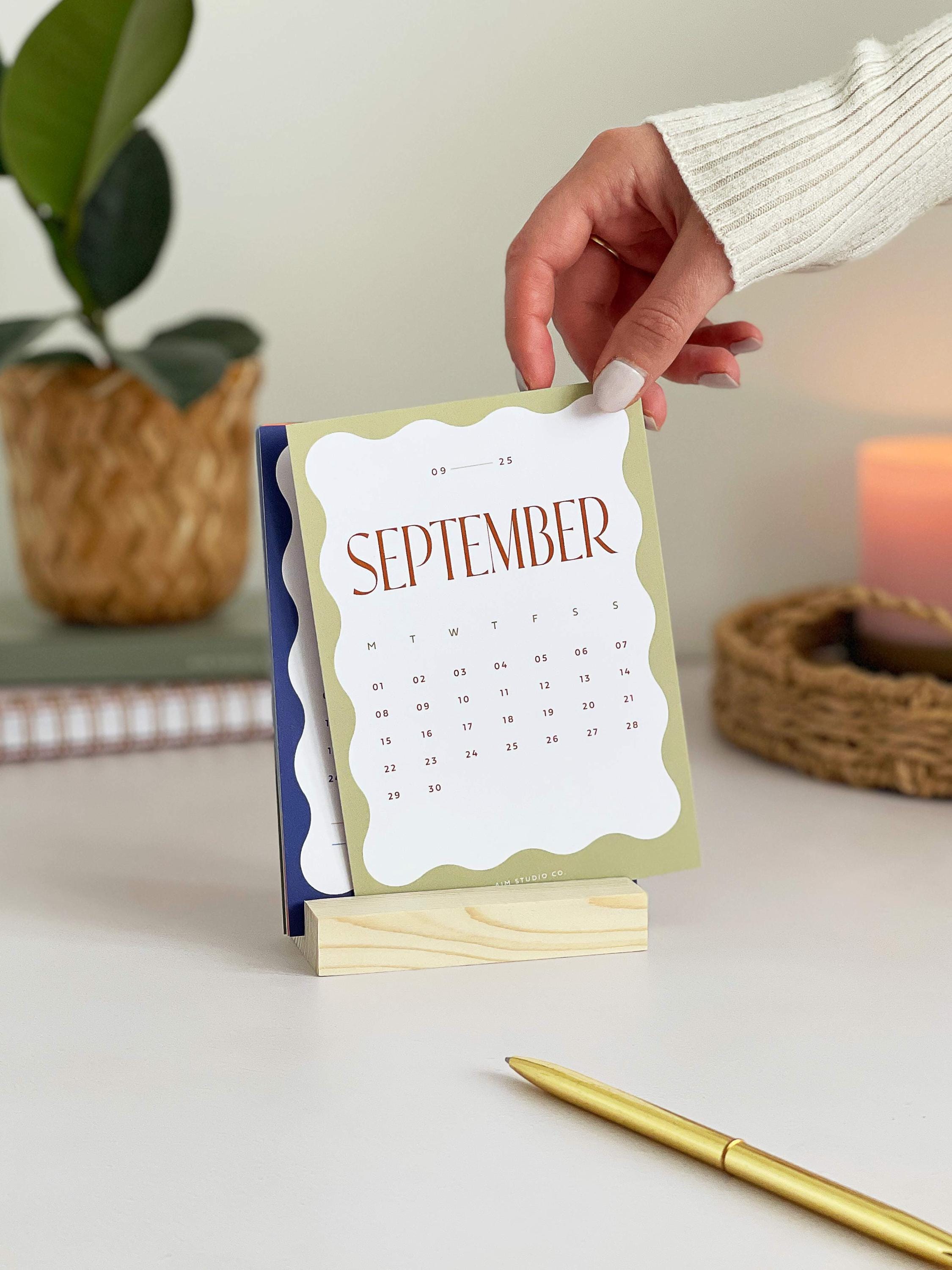 2025 Desk Calendar with Holder | 12 Month Calendar, Monthly Calendar, Office Desk Decor, Small Desktop Calendar, Wavy Colour Block