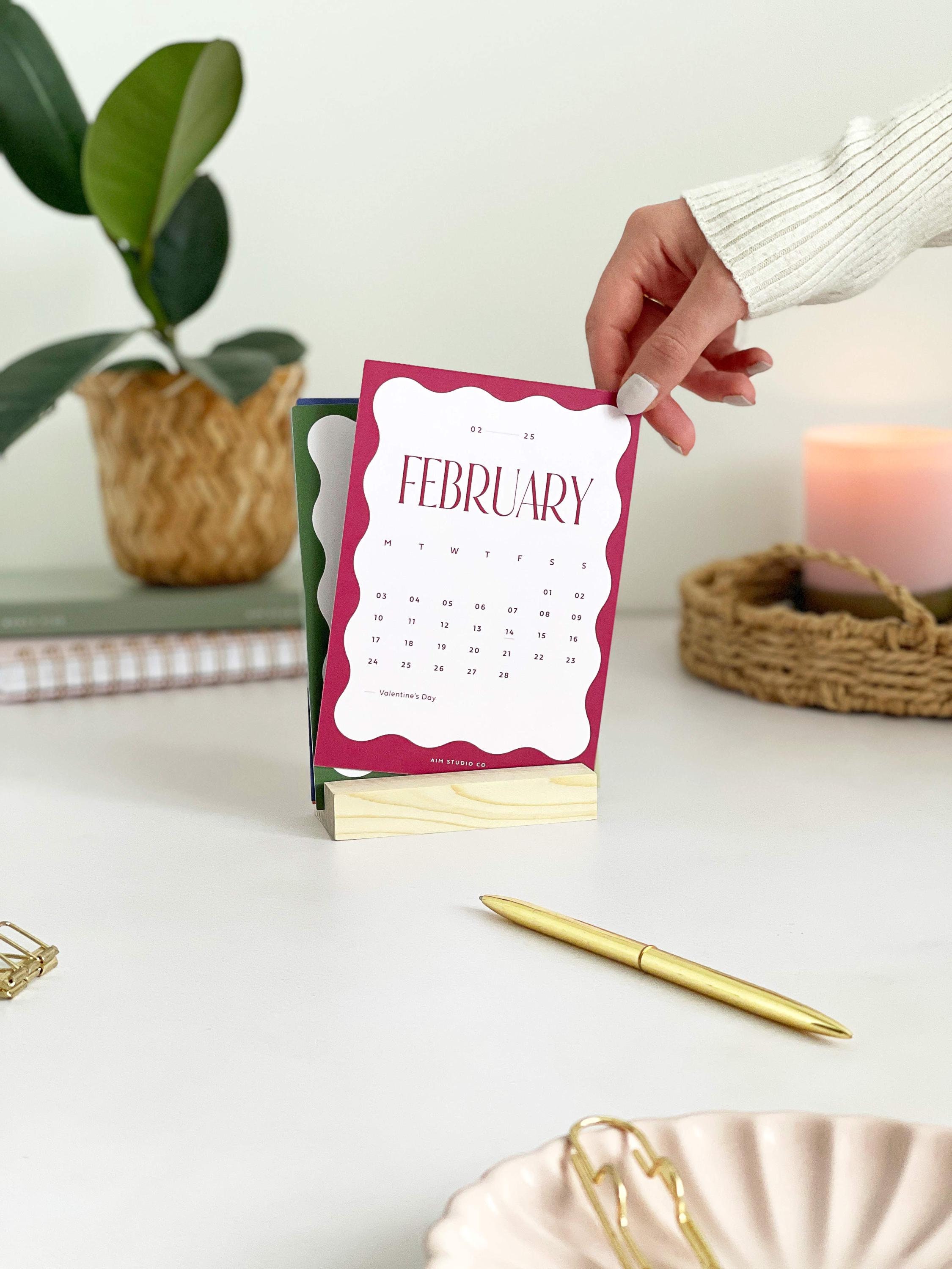 2025 Desk Calendar with Holder | 12 Month Calendar, Monthly Calendar, Office Desk Decor, Small Desktop Calendar, Wavy Colour Block
