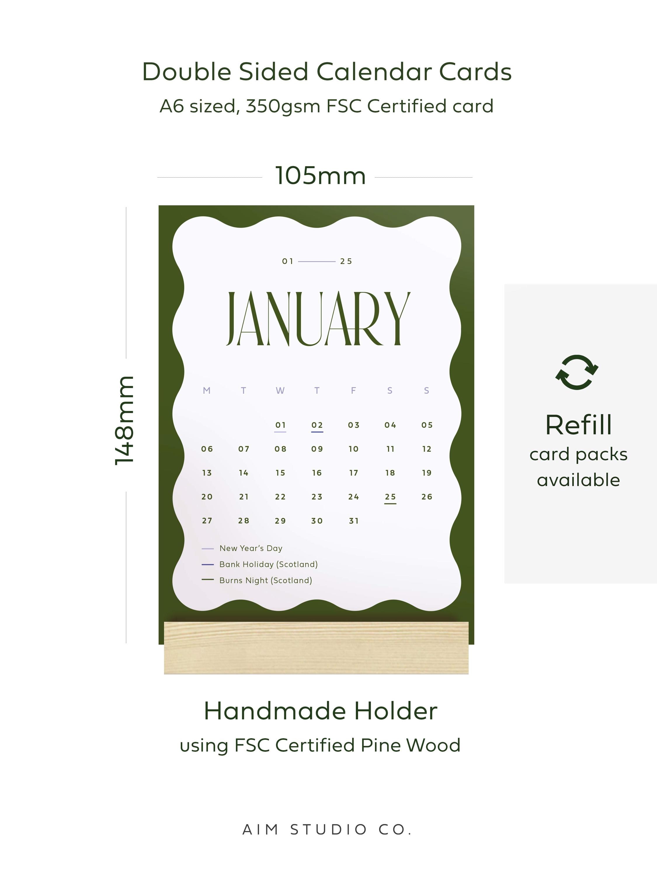 2025 Desk Calendar with Holder | 12 Month Calendar, Monthly Calendar, Office Desk Decor, Small Desktop Calendar, Wavy Colour Block