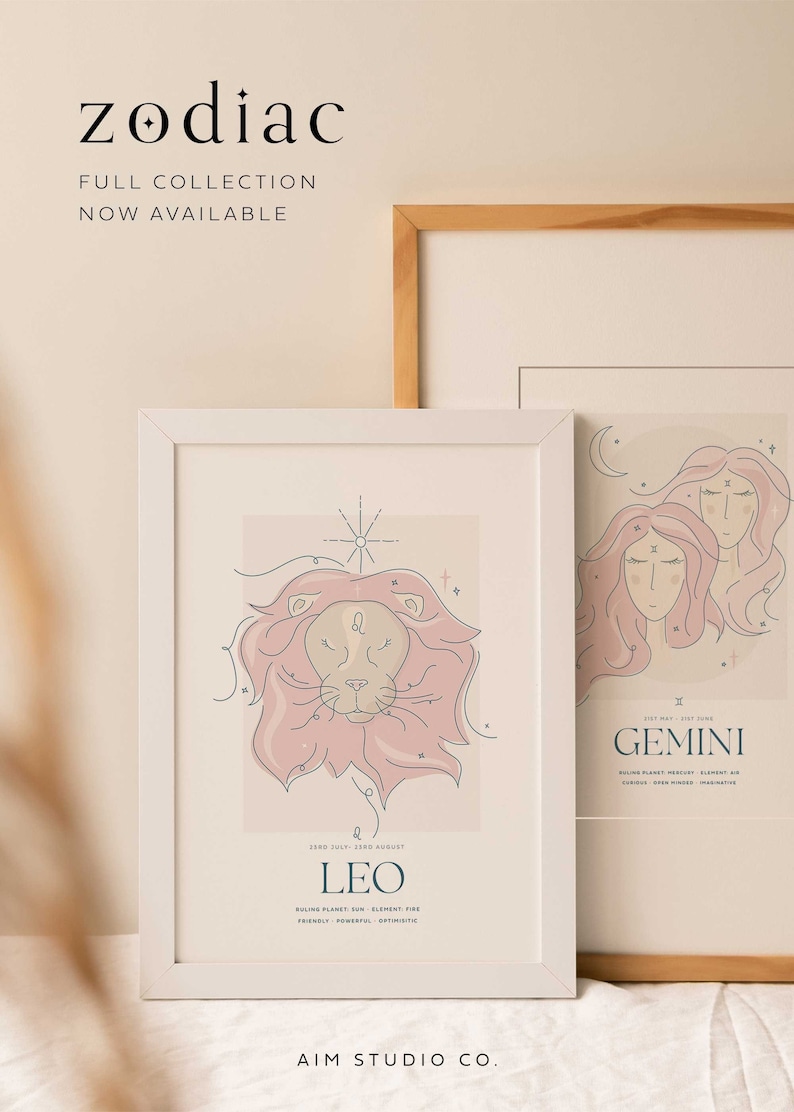 Leo Lion Star Sign A3 Print | Celestial Zodiac Gift, Illustrated Lion ...