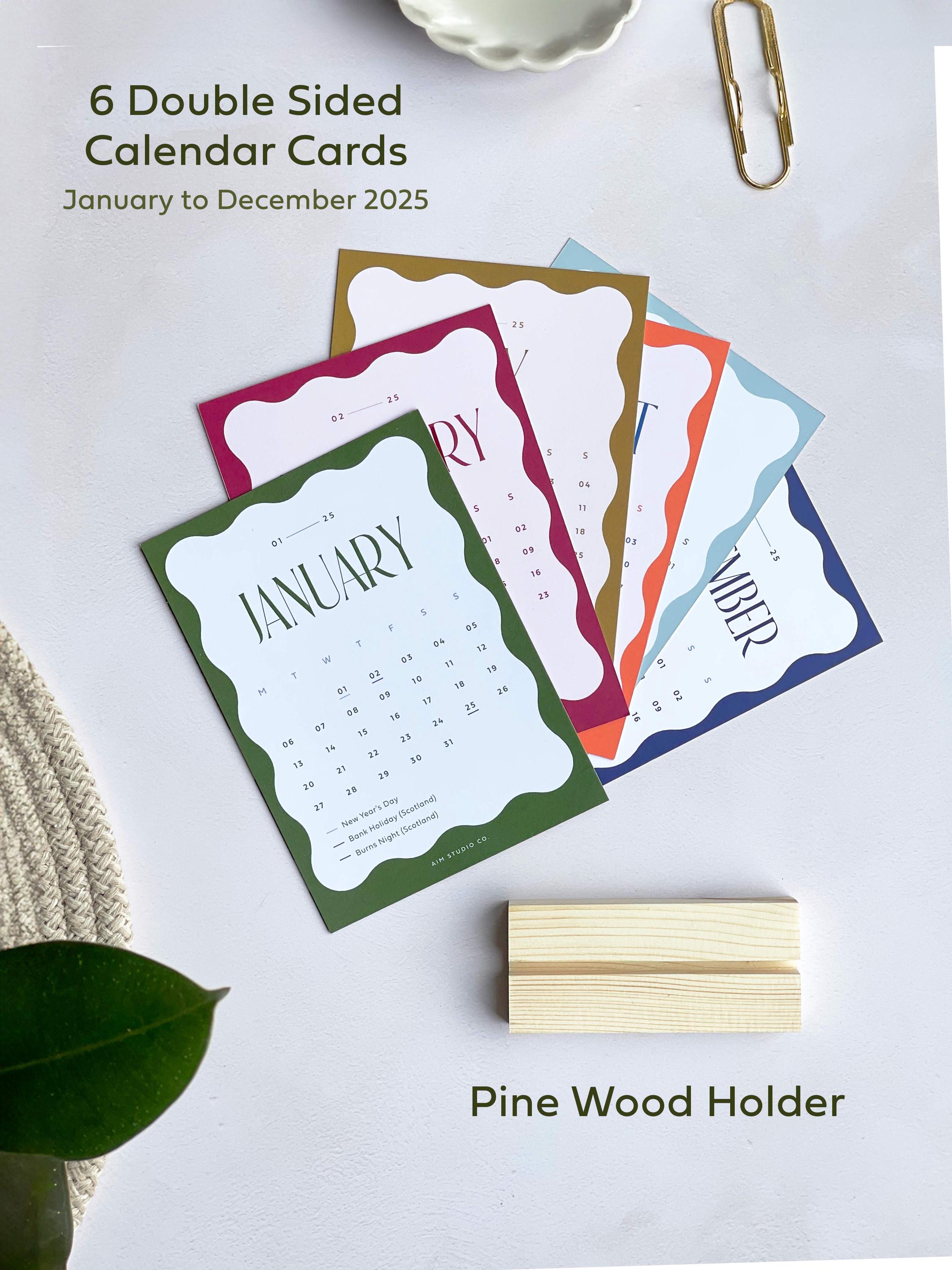 2025 Desk Calendar with Holder | 12 Month Calendar, Monthly Calendar, Office Desk Decor, Small Desktop Calendar, Wavy Colour Block