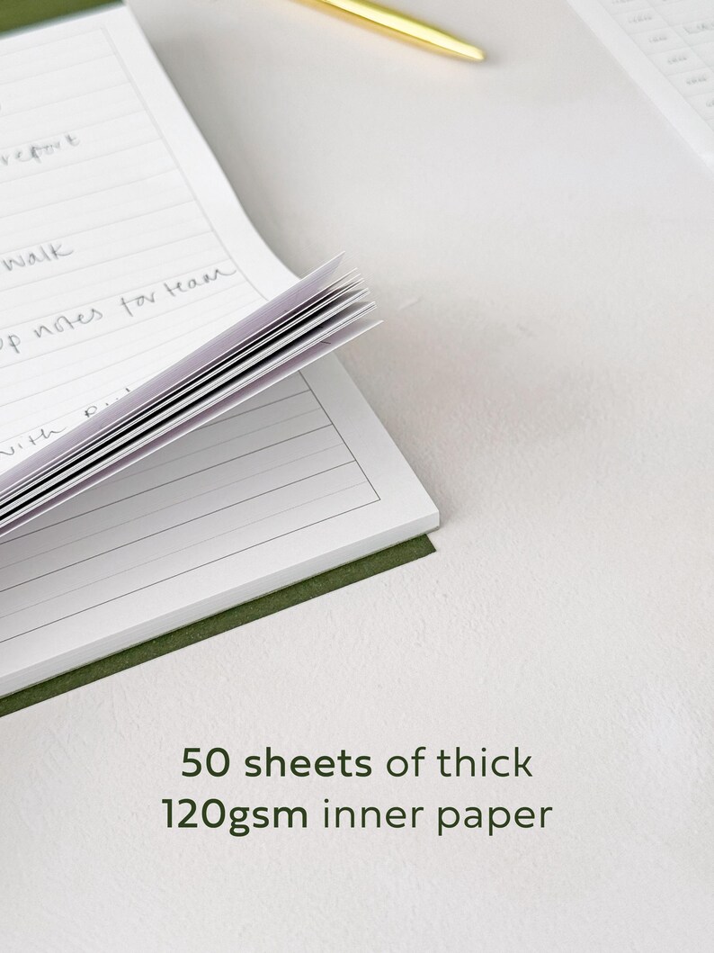 50 thick sheets of premium 120gsm paper inside daily productivity desk planner pad by aim studio co