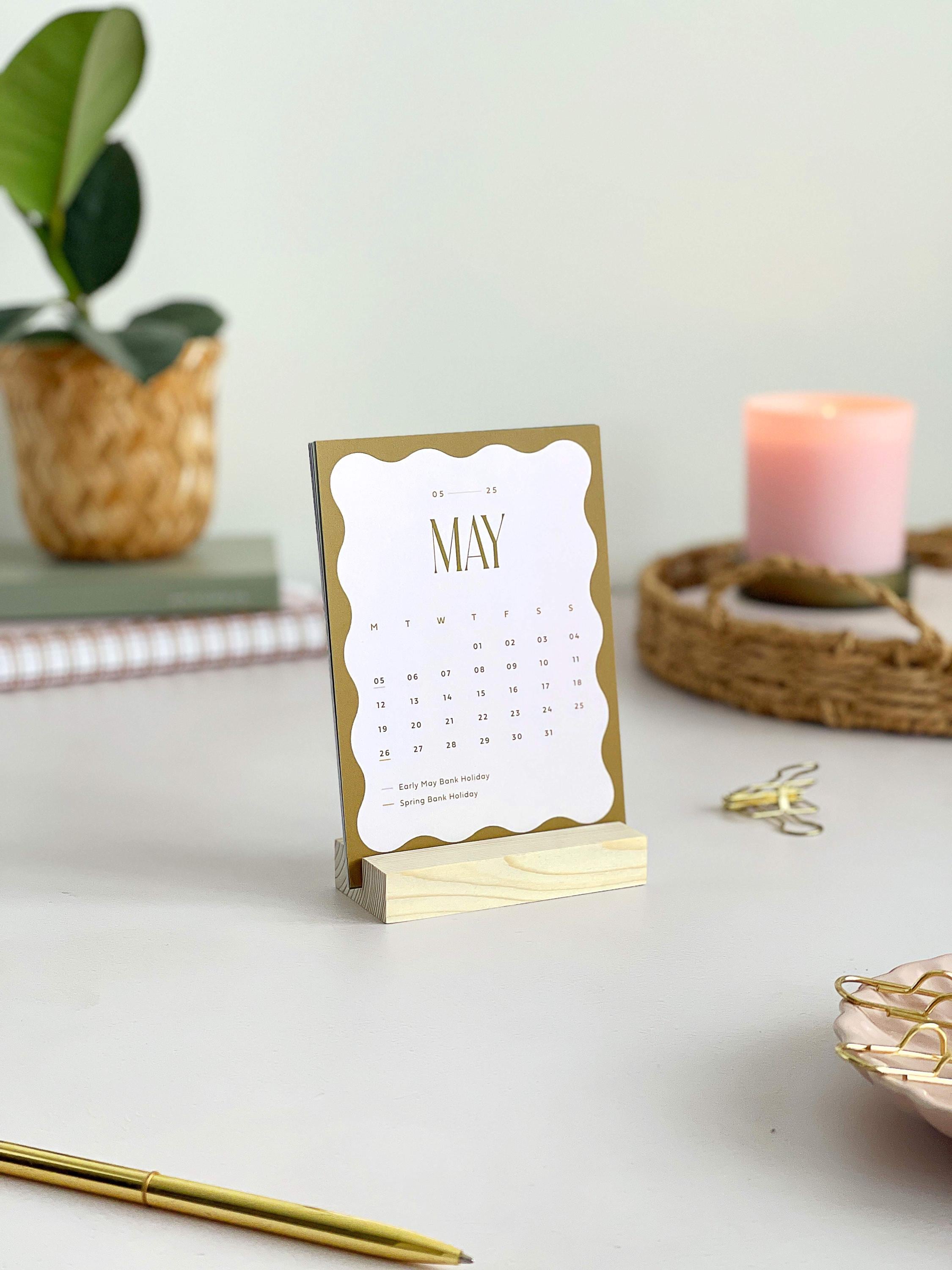 2025 Desk Calendar with Holder | 12 Month Calendar, Monthly Calendar, Office Desk Decor, Small Desktop Calendar, Wavy Colour Block