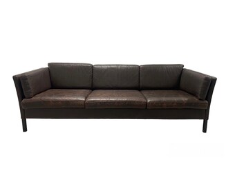 Vintage Retro Danish Three Seater Leather Sofa - Please check delivery costs before ordering.