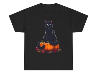 Spooky Cat Tee - Unisex Heavy Cotton Tee for Halloween, Black Cat T-Shirt, Fall Fashion, Cute Halloween Top, Halloween Gift