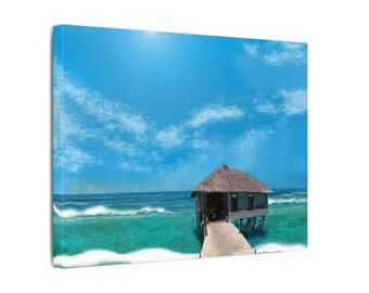 Ocean Hut - by Bassam Photoshop painting on Matte Canvas, Stretched
