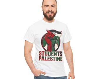 Unisex Heavy Cotton Tee with Students for Palestine Design, Activism Apparel, Statement Tee, Social Justice Wear, Protest Clothing, [...]