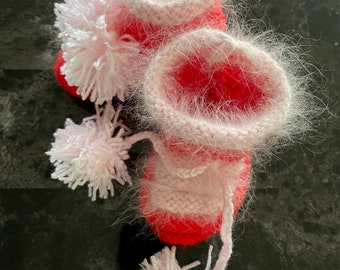 Handmade Red and Pink Baby Booties