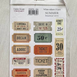 Vintage-Ticketaufkleber, Fabrika Decoru Summer Botanical Story, Eintrittskarten, Retro-Ephemera, Scrapbook-Papierverzierungen