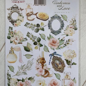 Fabrika Decoru Zärtlichkeit und Liebe Blumen Vintage-Stil Aufkleber, Aquarell Aufkleber, viktorianische Aufkleber, Shabby Chic Journal Zubehör