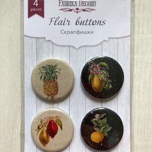 Fabrika Decoru Botany Botones exóticos con estilo en la parte posterior plana, Adornos para hacer tarjetas, Decoraciones para álbumes de recortes, Adornos para álbumes de recortes, Decoración para diarios