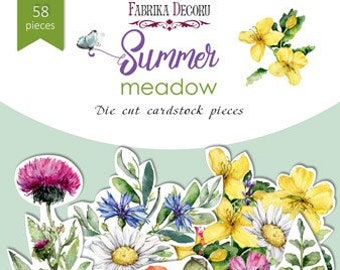 Fabrika Decoru Summer meadow cardstock die cuts, Botanical ephemera pack, Floral scrapbook cutouts, Scrapbooking embellishments, Paper shape