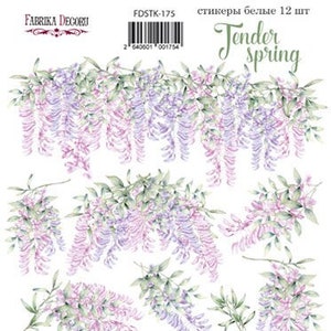Fabrika Decoru Hoja de pegatinas de primavera tierna, pegatinas botánicas, pegatinas de planificador lila, pegatinas de Penpal, pegatinas de flores para portátiles
