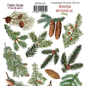 Fabrika Decoru Winter Botanische dagboek stickers voor scrapbooking, Kerst sticker vel, Junk journal stickers, Nieuwjaar planner stickers