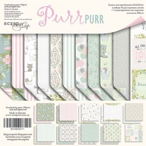 Scrapmir "Purr Purr" 12x12 Scrapbooking Papier Pad, Katzen Scrapbook Papier, NON DIGITAL Baby Mädchen Papier Pack, Niedliche Kätzchen Papier, Bastelpapiere
