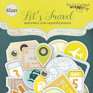 Scrapmir Let's travel cardstock fustellati, Vintage travel ephemera pack, Scrapbook paper embellishments, diy junk journal kit