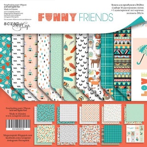 ScrapMir Funny friends 8x8 scrapbook paper pad, kit di carta per animali del bosco, set di scrapbooking dei nativi americani, pacchetto di carta decorativa brillante