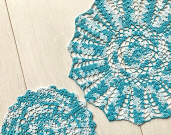 Vintage Doily Blue Table Decor Round Doily Cyanotype Print on Fabric