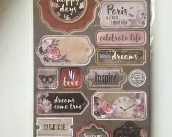 Chipboard elements for scrapbooking, Vintage ephemera pack, French style paper embellishments, ScrapMir Charming collection, Paper die cuts
