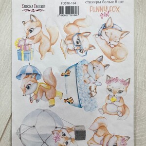 Fabrika Decoru Stickers de scrapbooking Funny Fox Girl, Adorables embellissements de scrapbooking, Stickers animaux de la forêt et Feuille d'autocollants pour correspondant