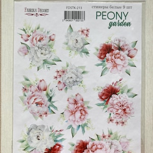 Hoja de pegatinas de jardín de peonías de Fabrika Decoru, pegatinas de diario florales, pegatinas de planificador rosa, kit de pegatinas estéticas de Bulletjournal