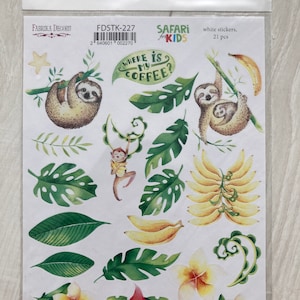 Feuille d'autocollants Fabrika Decoru Safari pour enfants, autocollants de scrapbooking jungle, pack d'autocollants pour ordinateur portable, embellissements en papier de scrapbooking