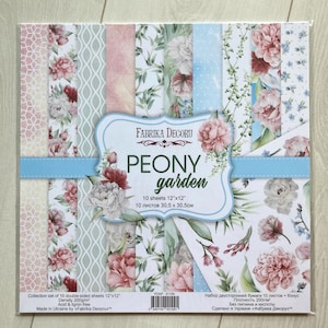 12x12 peony paper pad, Wedding scrapbook paper pack, Fabrika Decoru Peony Garden collection, Scrapbook album kit, Floral paper for crafting
