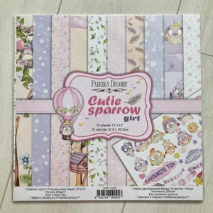 NON DIGITAL Scrapbook Papier, Fabrika Decoru ""Cutie Sparrow Girl"" Scrapbooking Papier 12x30 cm, Baby Journal Kit, Rosa Bastelpapierpackung."