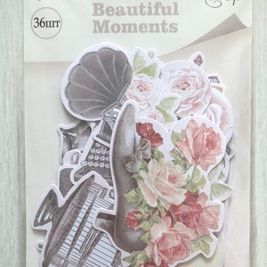 Scrapmir Beautiful moments cardstock die cuts 36pcs, Victorian style scrapbooking ephemera, Scrapbook paper embellishments, Junk journal kit