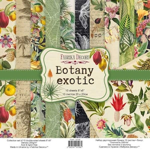 Fabrika Decoru Botany Exotic 8x8 paper pad, carta scrapbook fiori tropicali, confezione di carta botanica per scrapbooking, carte di foglie di palma