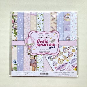 Vogel Papier, Fabrika Decoru "Cutie Sparrow Girl" 20x20cm Scrapbooking Papierblock, doppelseitiges Papier, NICHT DIGITALES Papier, Pinkes Junk Journal Kit."