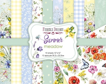Fabrika Decoru Summer meadow 12x12 scrapbooking paper pad, Botanical scrapbook paper, Floral junk journal kit, Crafting paper pack