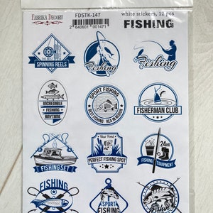 Hoja de pegatinas de pesca de Fabrika Decoru, pegatinas de peces para diarios, pegatinas para portátiles, pegatinas de pescadores, suministros para hacer álbumes de recortes y tarjetas