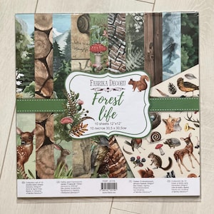 Blocco di carta per scrapbooking Fabrika Decoru Forest life 12x12, fogli di carta per scrapbooking montagne e alberi, set di carta in legno, kit di diario spazzatura