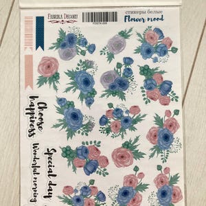 Adesivi per scrapbooking Fabrika Decoru Flower Mood, foglio di adesivi floreali, articoli per scrapbooking romantici, adesivi per planner, adesivi per amici di penna